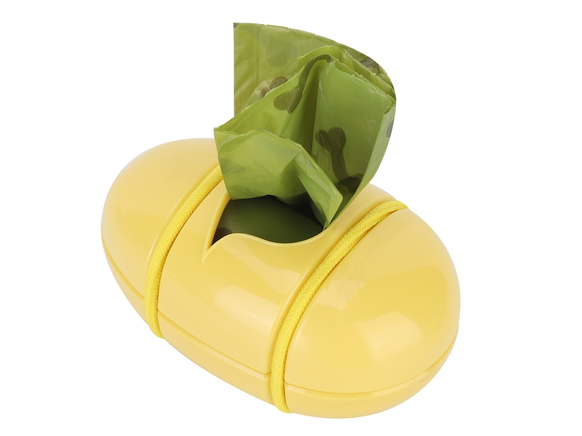 Contenedor de plástico para desechos de mascotas, forma de huevo, elástico, bolsa amarilla