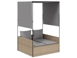 Tumbona doble con dosel y cortinas de mimbre, beige, MAISON EXCLUSIVE