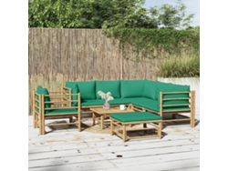 Conjunto de jardín de bambú de 8 piezas con cojines verdes de DKD Home Decor