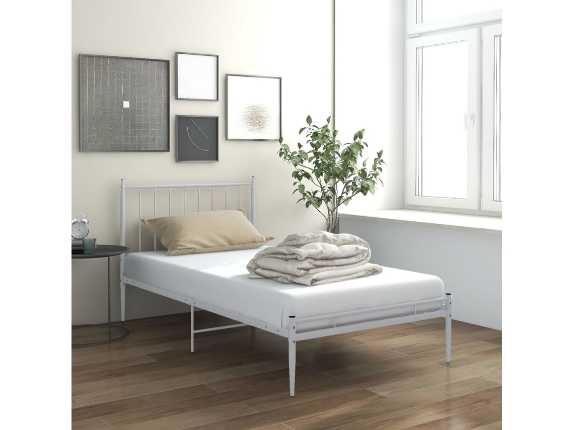 Estructura De Cama Sin Colchón Metal Blanco 90x200 Cm