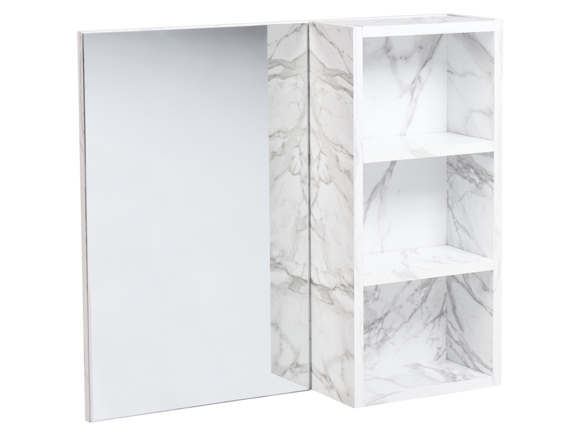 Mueble De Baño Suspendido Con Espejo Beliani Joinville De Aglomerado De Madera Blanco 60x14x54