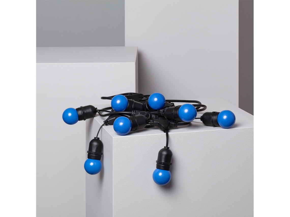 Guirnalda de Luces LEDKIA Waterproof Negro 8 Bombillas Led E27 G45 3W de Colores Azul (550 cm)