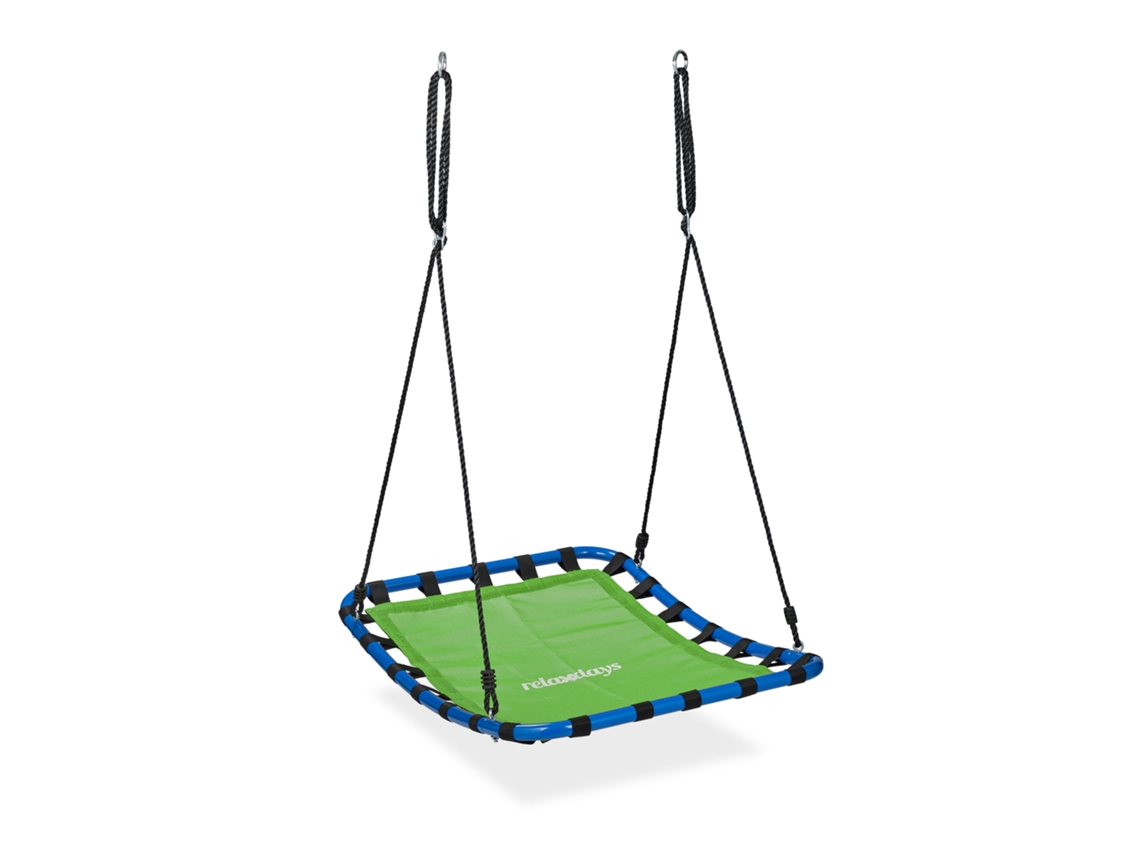 Columpio Relaxdays, para niños y adultos, soporta hasta 100 kg, altura regulable, 76 x 103 cm (ancho x profundidad), columpio de jardín, color verde.