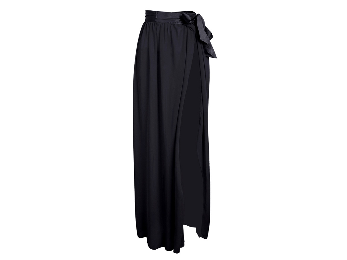 Vestido Longo Sexy De Praia De Tamanho Único Preto Chiffon Ultra-fino Com Cintas E Avental
