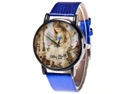 Reloj Unisex De Cuarzo Con Correa De Piel Sintética, Estampado De Ángel Para Niña, Azul, Zhoulianfa