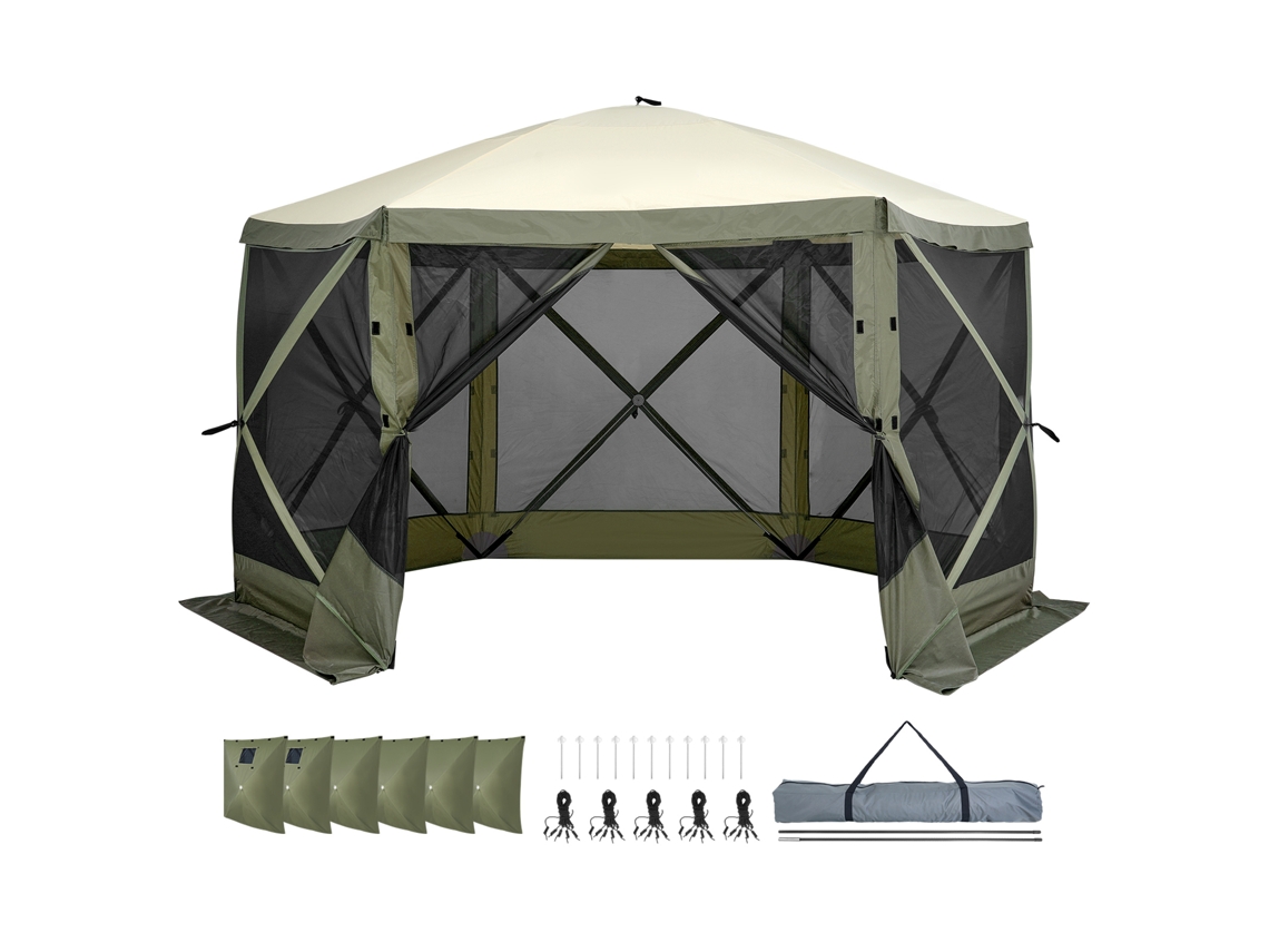 Carpa plegable Succebuy de 6 lados con toldo y protección solar, color verde
