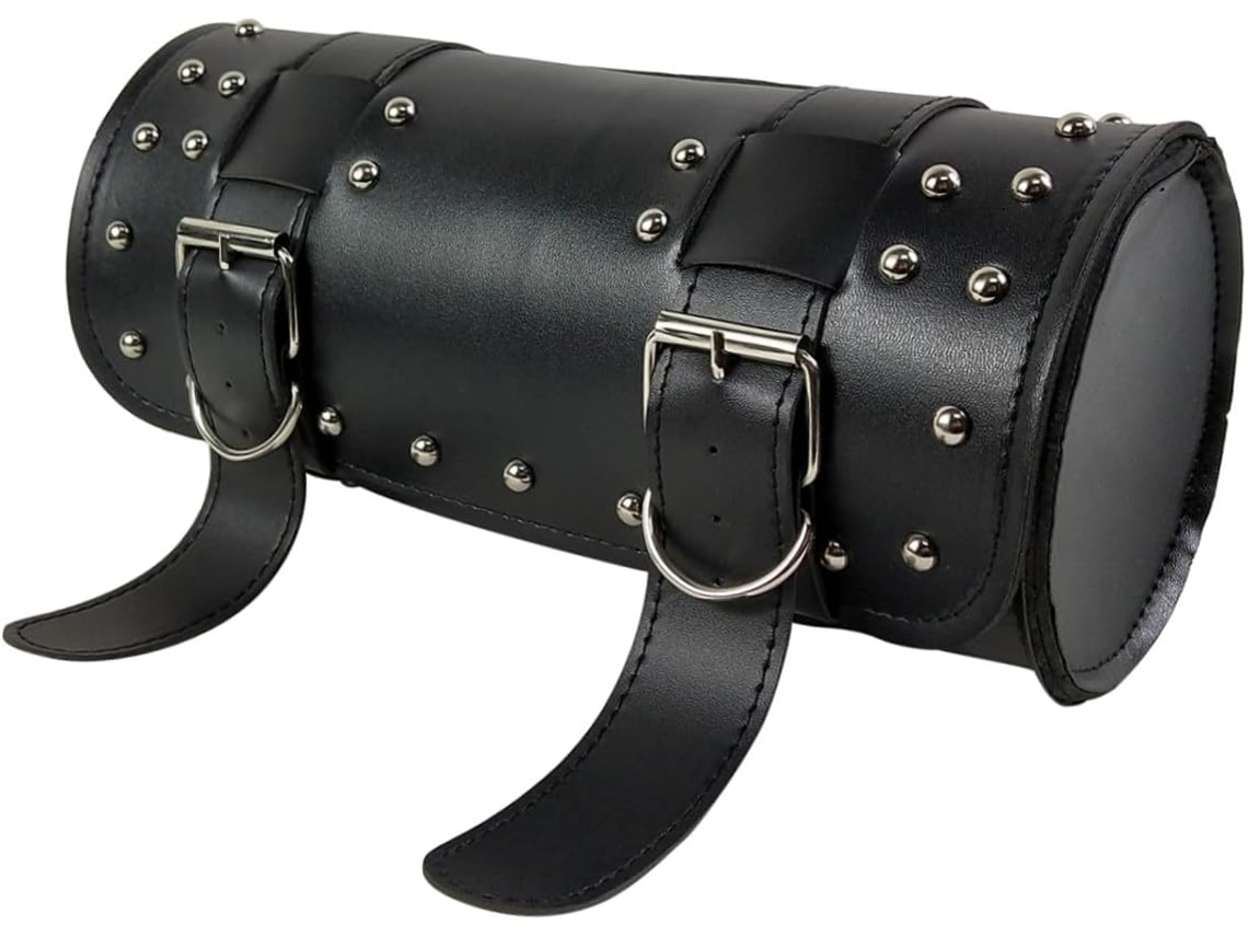 Bolsa de herramientas impermeable de piel sintética, ideal para motocicletas cruiser, color negro. Práctico espacio de almacenamiento para accesorios y herramientas.