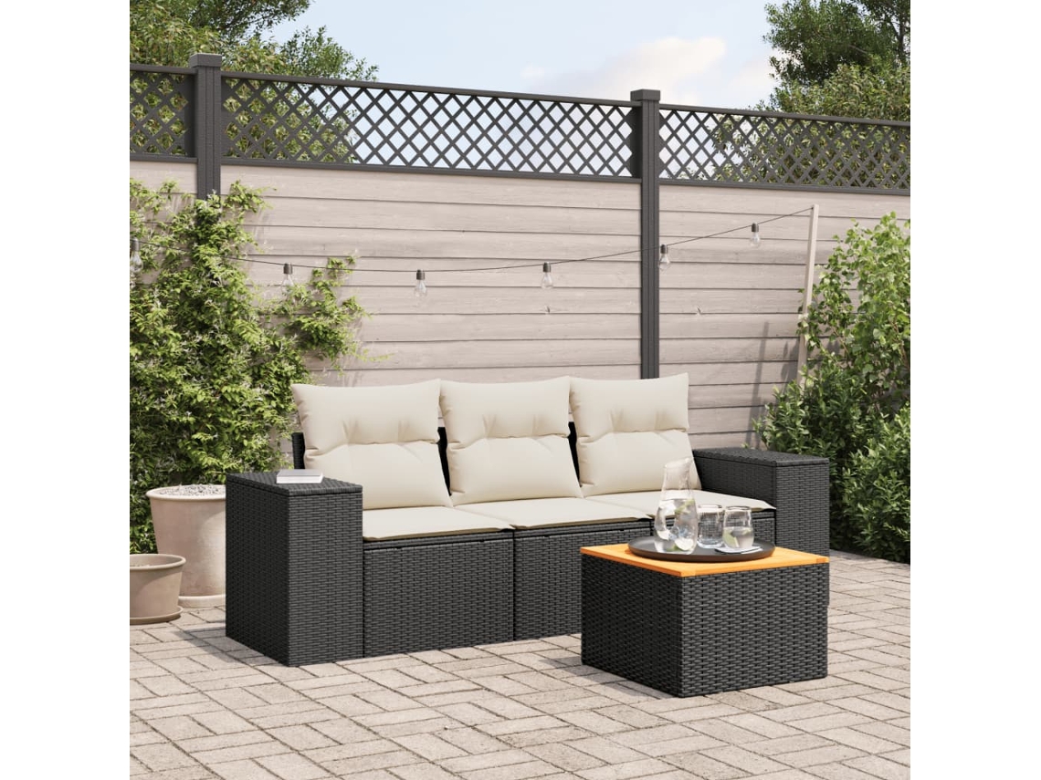 Conjunto de sofás de jardín de 4 piezas DKD Home Decor con cojines de mimbre negros