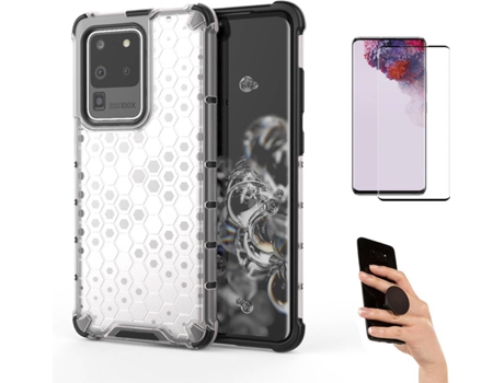 Kit Carcasa Y Protector Samsung S20 Ultra Flexguard Rumble Y Popsocket