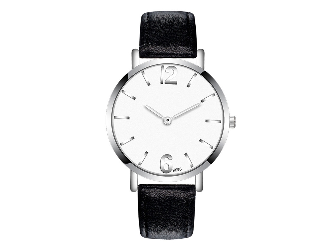 Reloj De Cuarzo Para Hombre Con Correa De Piel Sintética, Moderno, Esfera Negra Lisa.