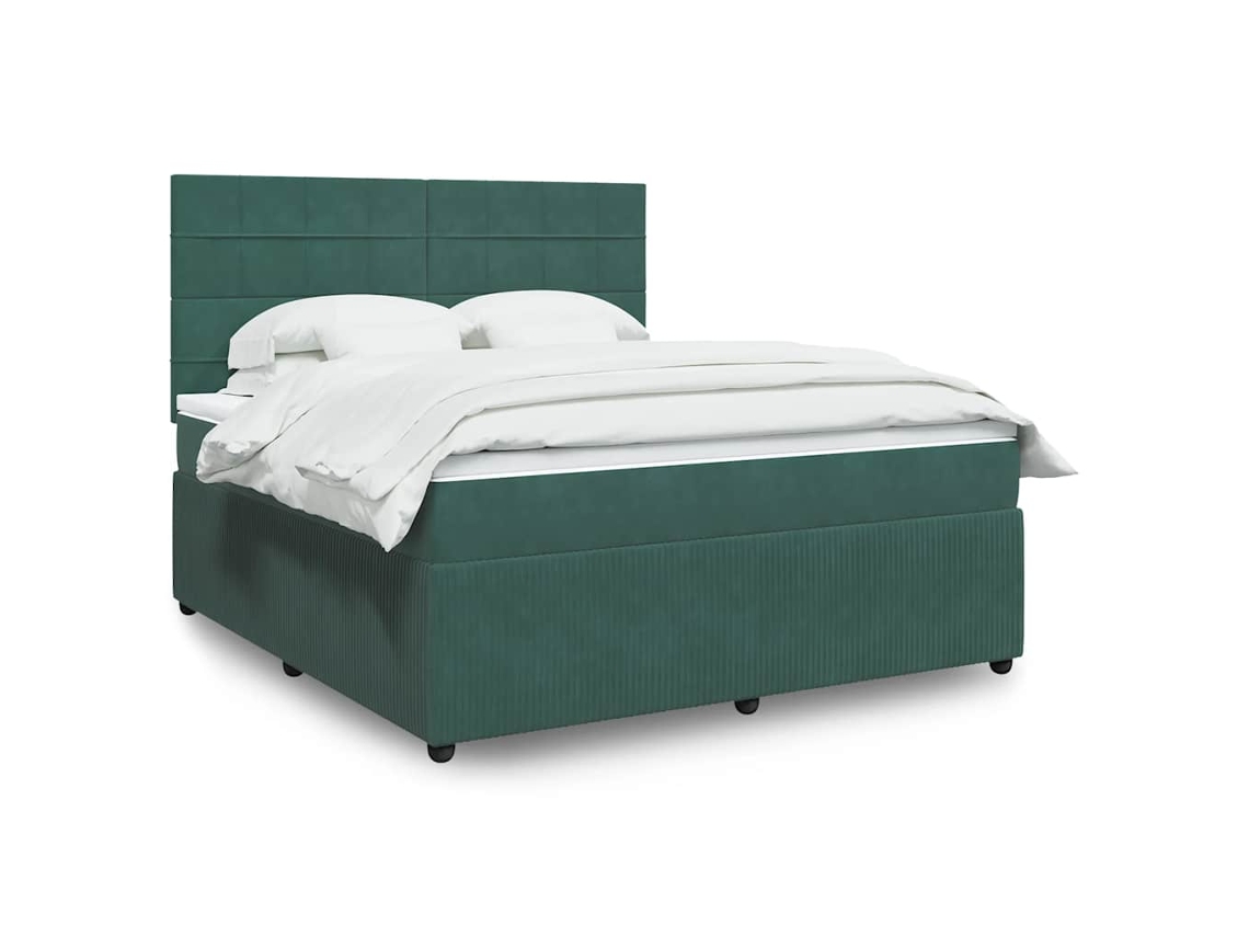 Cama Box Spring Con Colchón Terciopelo Verde Oscuro 180x200 Cm