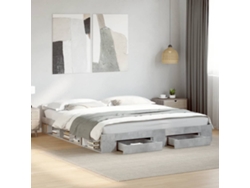 Cama Con Cajones Madera Ingeniería Gris Hormigón 200x200 Cm