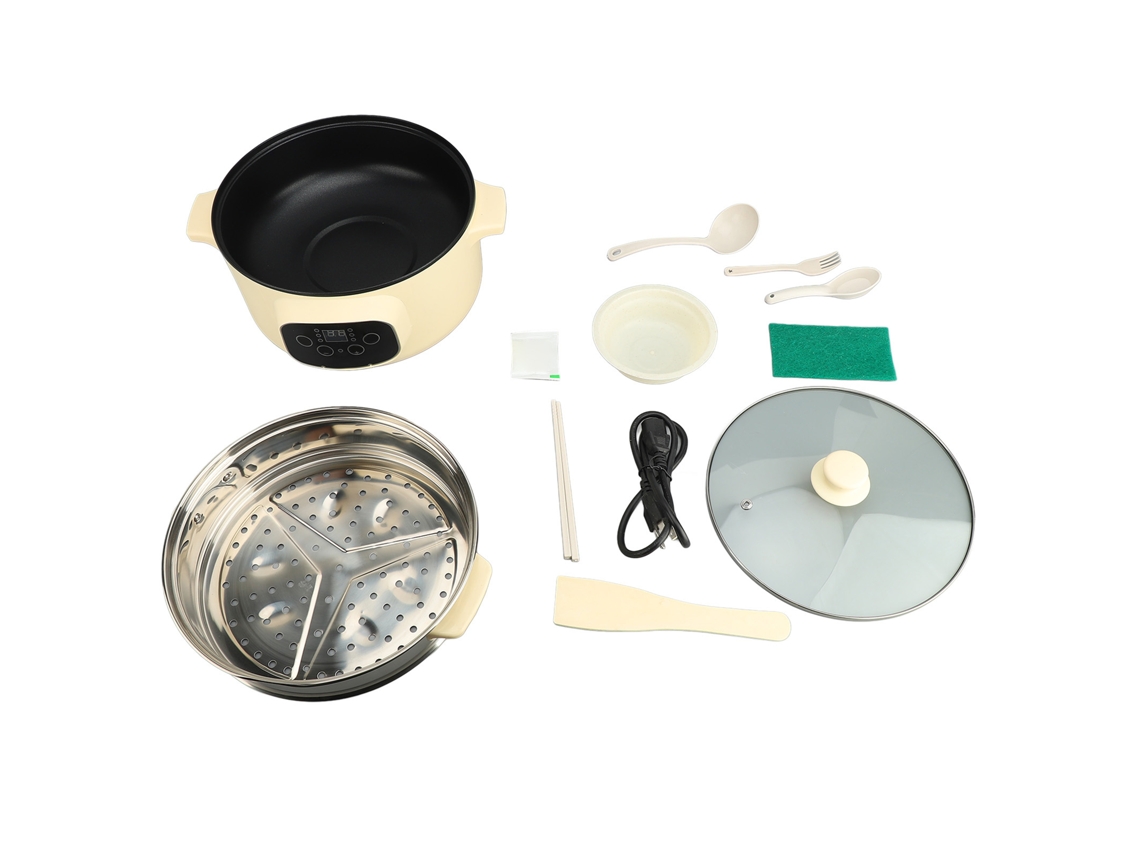Sartén Eléctrica Antiadherente Beige De 26 Cm Con Cesta Vaporera, Control Inteligente De Temperatura Y Prevención De Quemaduras En Seco.
