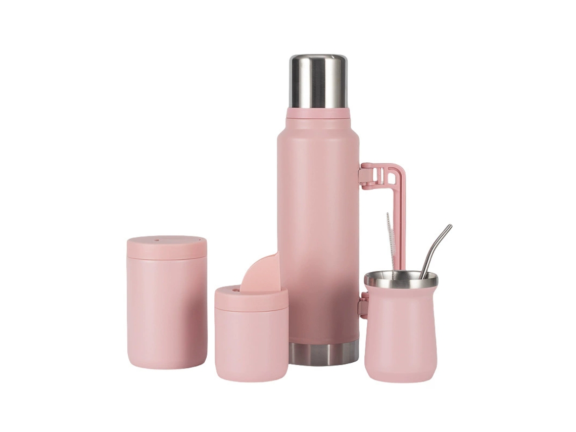 Termo De Acero Inoxidable De 1200 Ml Para Yerba Mate, Con Asa (rosa).