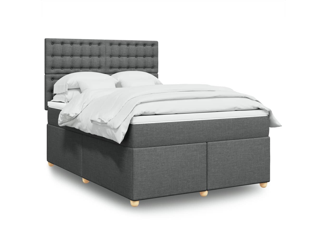 Cama Box Spring Con Colchón Tela Gris Oscuro 140x200 Cm