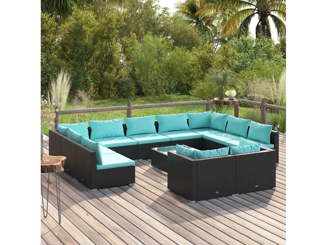 Conjunto de jardín de 12 piezas con cojines en mimbre sintético negro de DKD Home Decor
