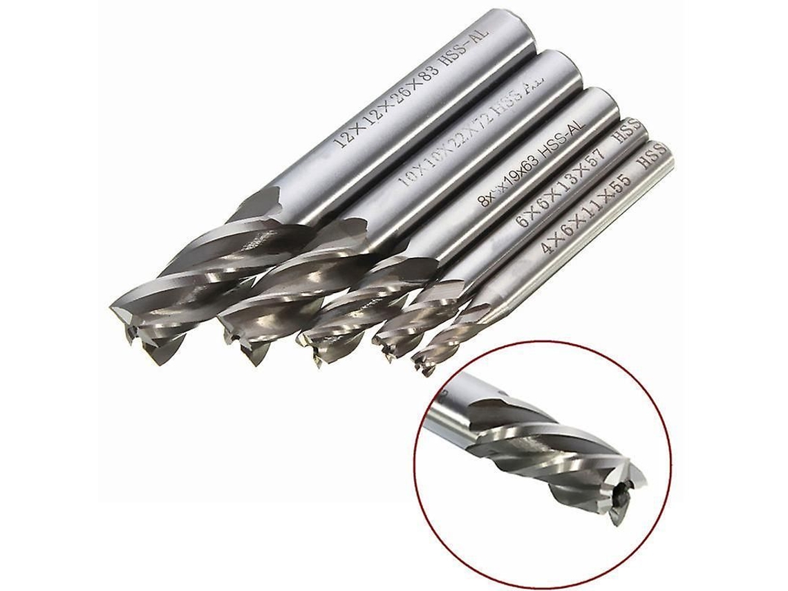 5 Piezas Broca Hss 4/6/8/10/12mm Cutter De Fresado Recto 4 Canales Para Acero Carbono Y Herrajes