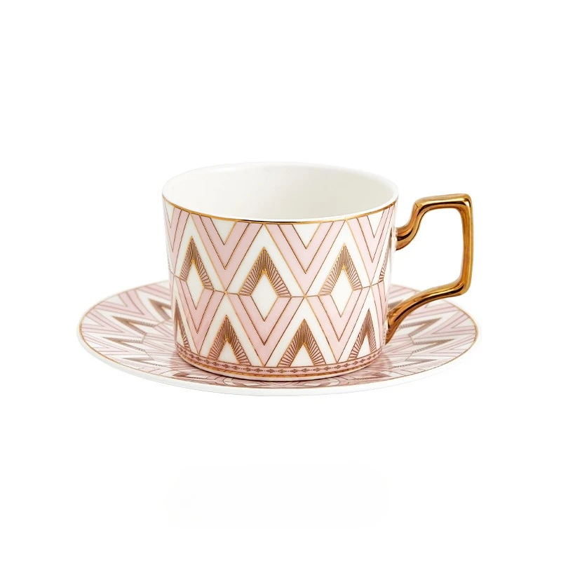 Taza de café/oficina de porcelana fina de lujo pintada a mano con detalles dorados, fabricada en el Reino Unido. MDUG (Estilo B, rosa, 260 ml)