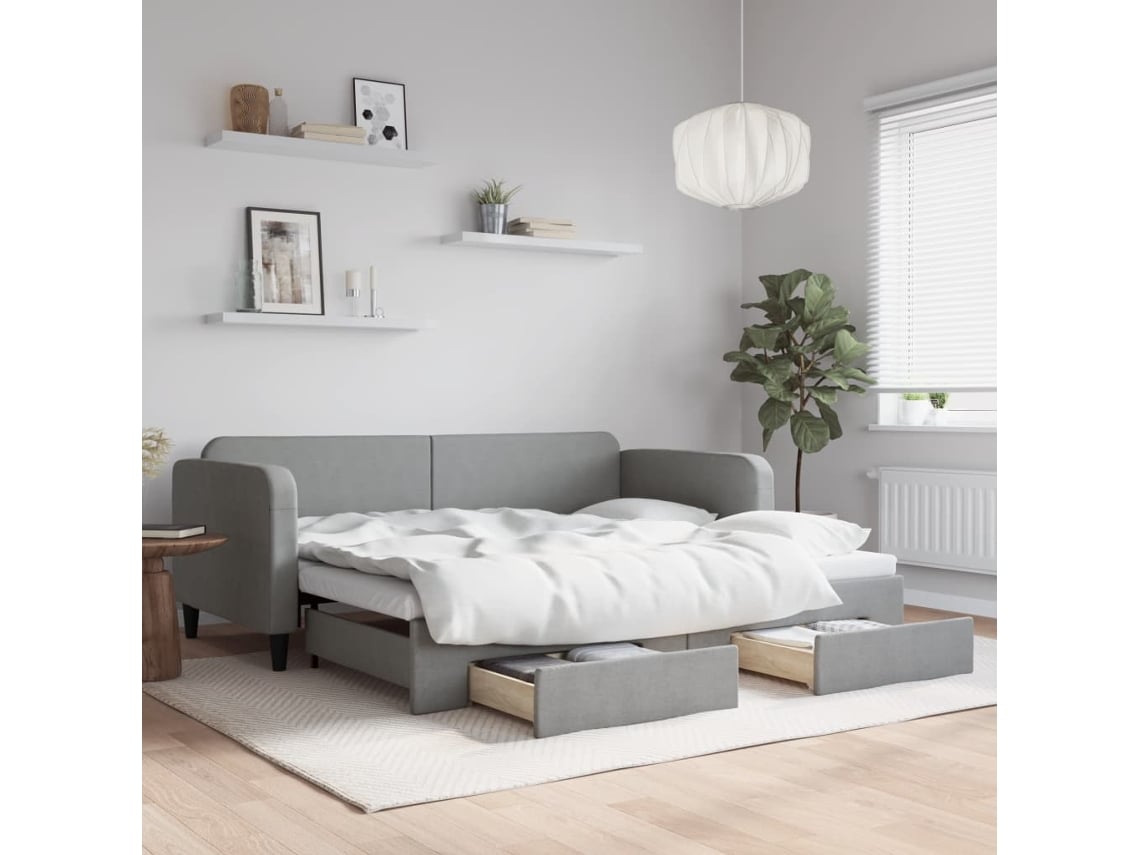 Sofá Cama Nido Con Cajones Tela Gris Claro 90x200 Cm