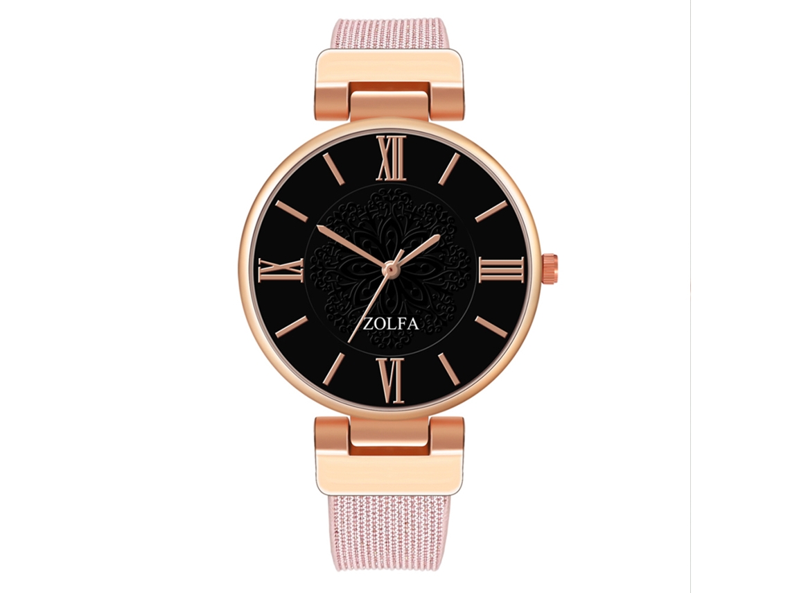 Reloj De Pulsera De Cuarzo Para Mujer Con Brazalete De Acero Rosa, Estilo Casual Y Moderno.
