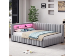 Sofá Cama Tapizado En Terciopelo, De 140x200 Cm, Con Iluminación Led Y Puerto Usb, Estructura Robusta De Color Gris.