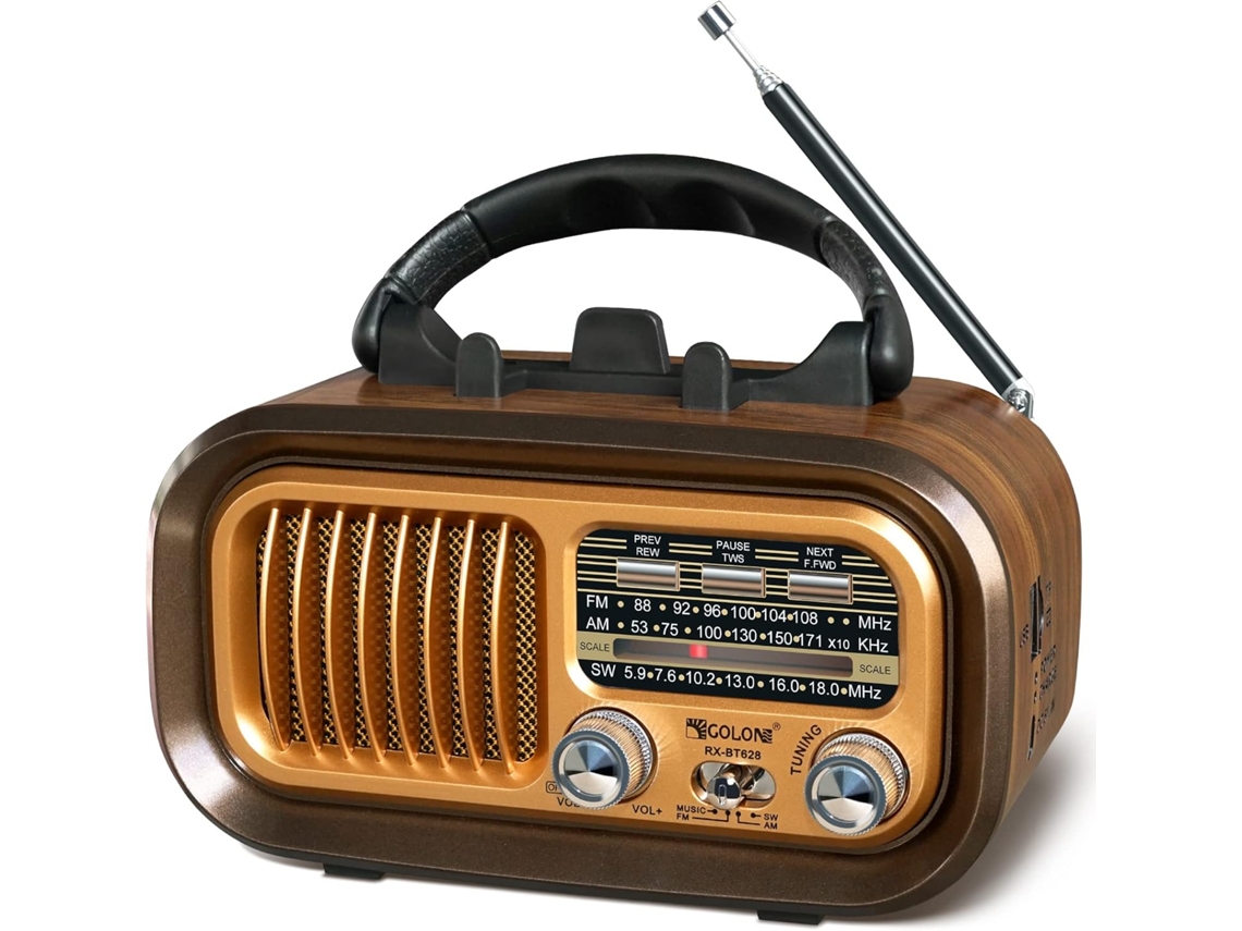 Radio solar portátil retro con Bluetooth, compatible con FM, TF, batería y enchufe, marrón