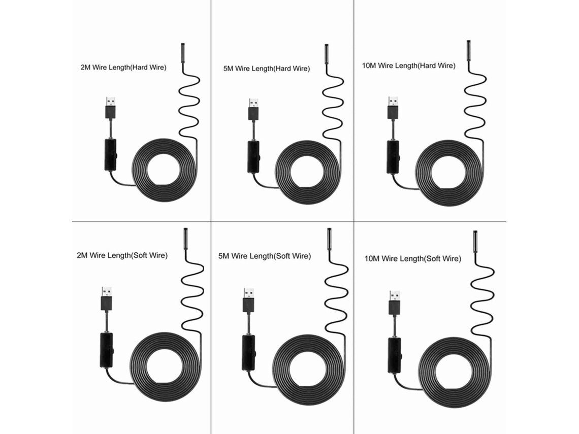 Endoscopio Industrial Usb Cámara Inspección 8mm 8leds Impermeable 10m Cable Suave