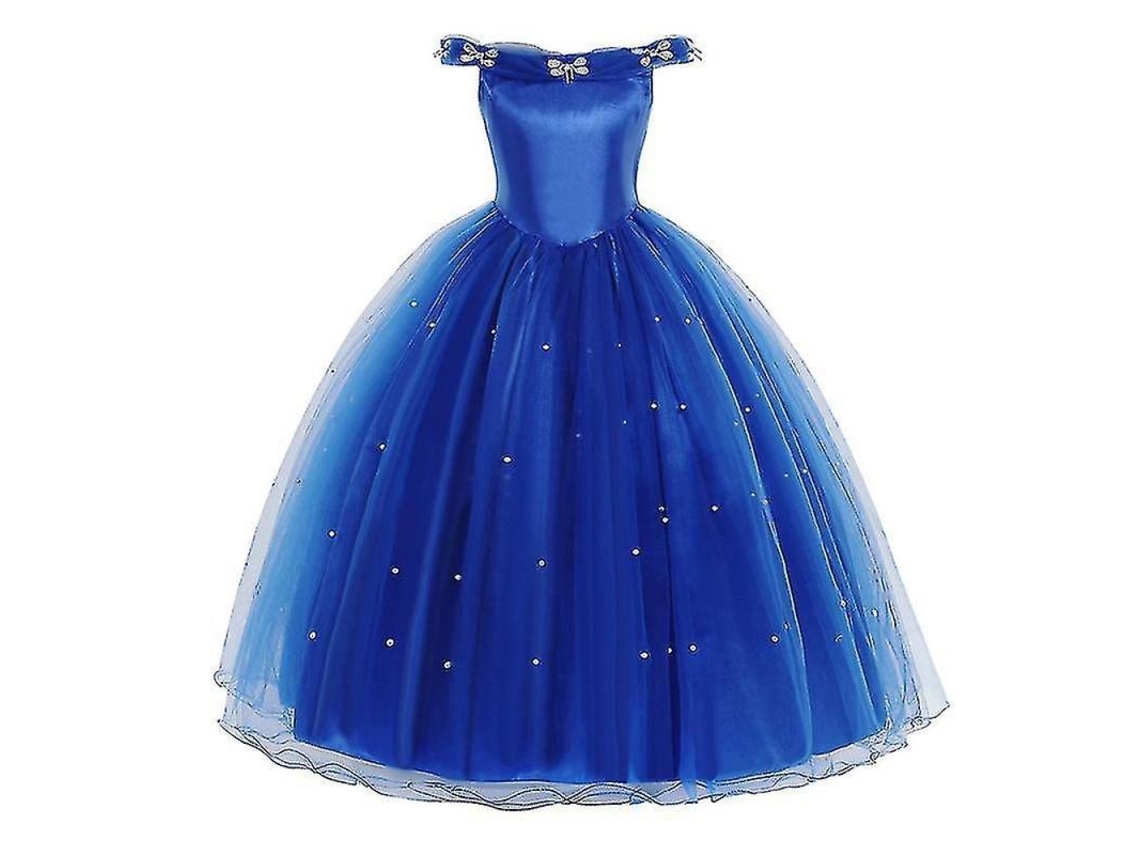 Vestido De Princesa Cenicienta Para Niñas Traje De Halloween Cosplay Fiesta 110cm Azul Sin Mangas 110 Cm