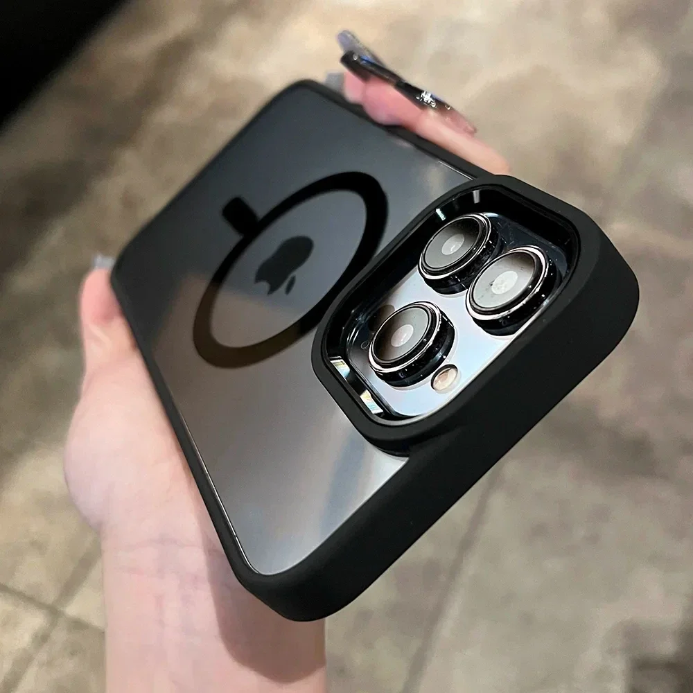 (iphone 13 Pro Max, Negro) Funda Protectora Transparente Magnética Para Carga Inalámbrica Magsafe, Marco A Prueba De Golpes.