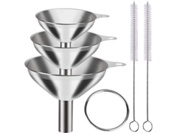 Juego de 3 embudos de acero inoxidable de varios tamaños con cepillos de limpieza - Embudos de cocina Tommy01