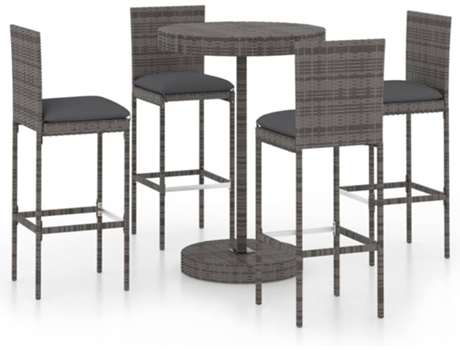 Conjunto 5 Conjunto de bar para jardín VIDAXL ratán sintético gris cojines