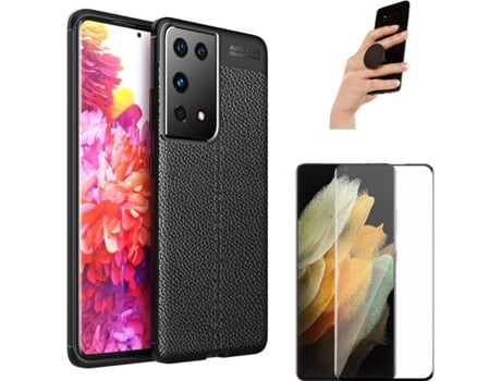 Funda, Protector y Popsocket para Samsung Galaxy S21 Ultra PHONESHIELD Rugged Leather Negro