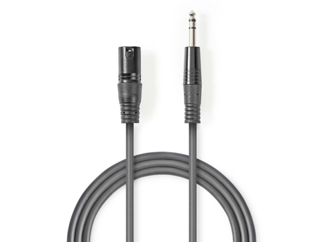 Cable de audio balanceado XLR macho de 3 pines Macho de 6,35 mm Niquelado 1,50 metros Redondo PVC Gris oscuro Funda de cartón NEDIS