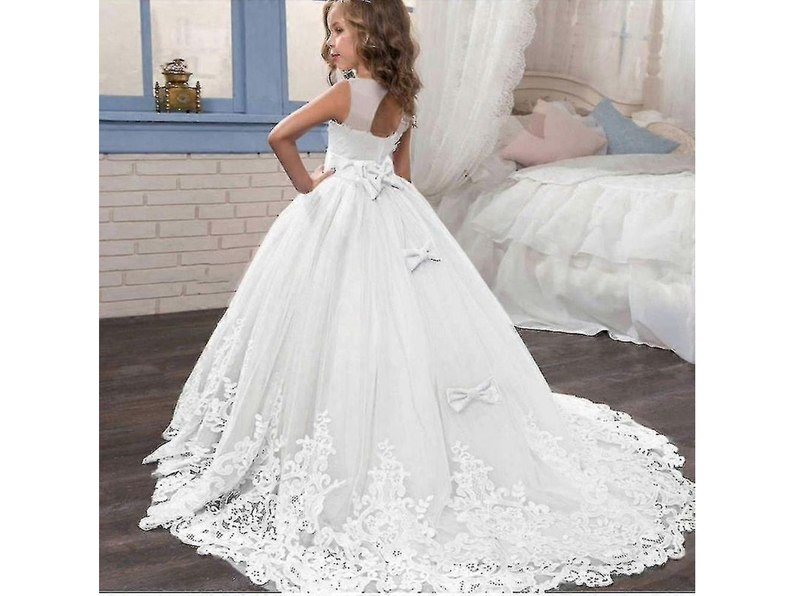 Vestido De Fiesta Princesa Para Niñas Con Encaje Longo Forma Vestido De Novia Niña 9406-blanco 9 406-blanco