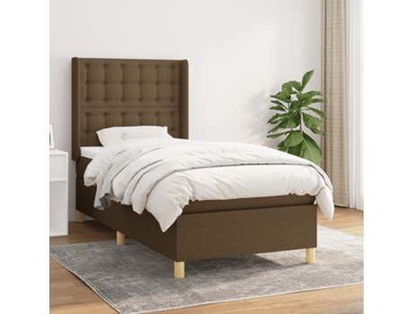 vidaXL Cama con somier y colchón 90x190 cm tela marrón oscuro