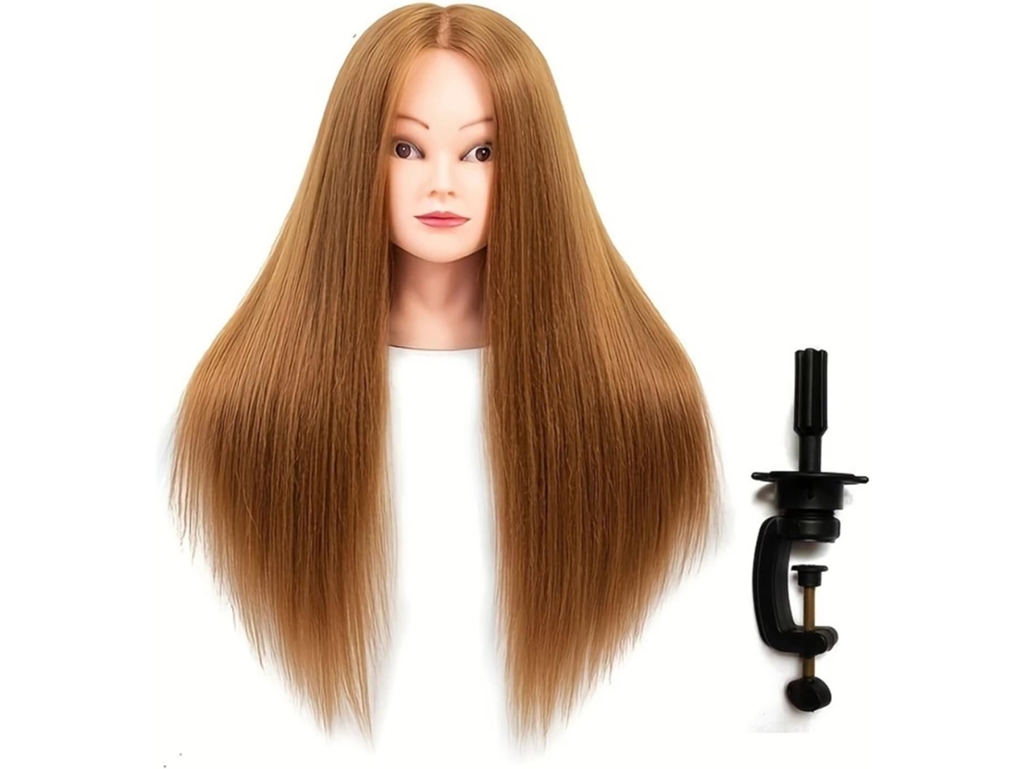 Cabeza De Maniquí Sintética De 66-71 Cm Con Cabello Largo (60 % Cabello Real), Cabeza Para Aprendiz De Peluquería.