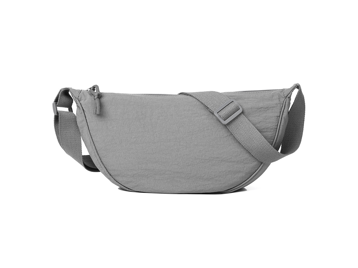 Bolso pequeño (gris) plisado de tela lavada, sencillo y ligero, para llevar al hombro, con cordón ajustable.