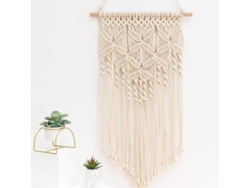 Tapestry Tejido Boho Decorativo Para Sala Dormitorio, Beige Crema, Arte Bohemio De Cuero Madera