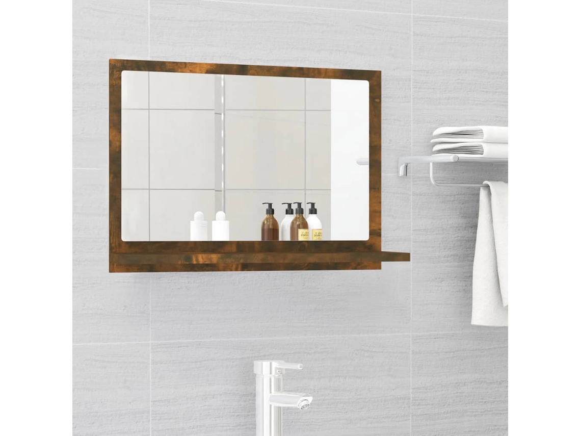 Espejo para Baño 60X10,5X37 cm Madera de Roble Ahumado Marrón Decoración