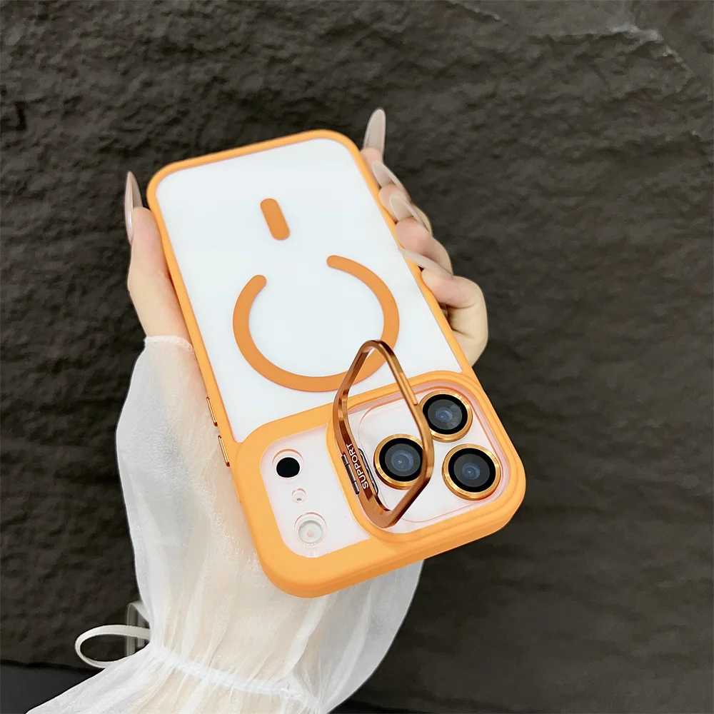 (iphone 15 Pro, Naranja) Funda Con Soporte Magnético Magsafe Para Iphone, Compatible Con Carga Inalámbrica.