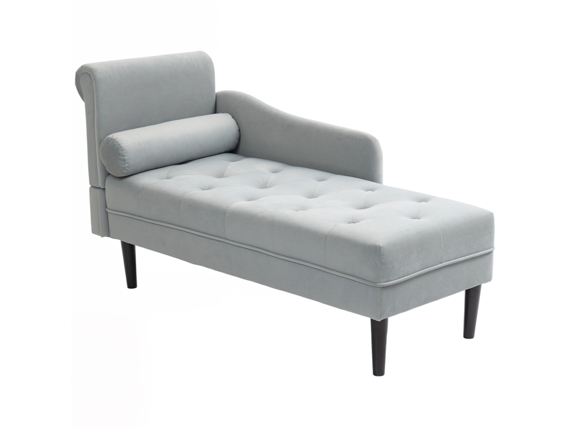 Chaise Longue PRIME KANG com estofamento em veludo cinza, madeira maciça, 146x61x82,5 cm