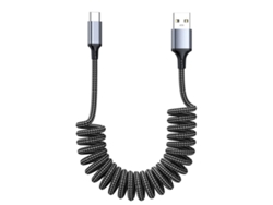 Cable Retráctil De Resorte — Usb-a A Usb-c Trenzado En Nylon, Carga Rápida Qc/fcp/afc, Carplay Compatible Con Iphone 2 Metros