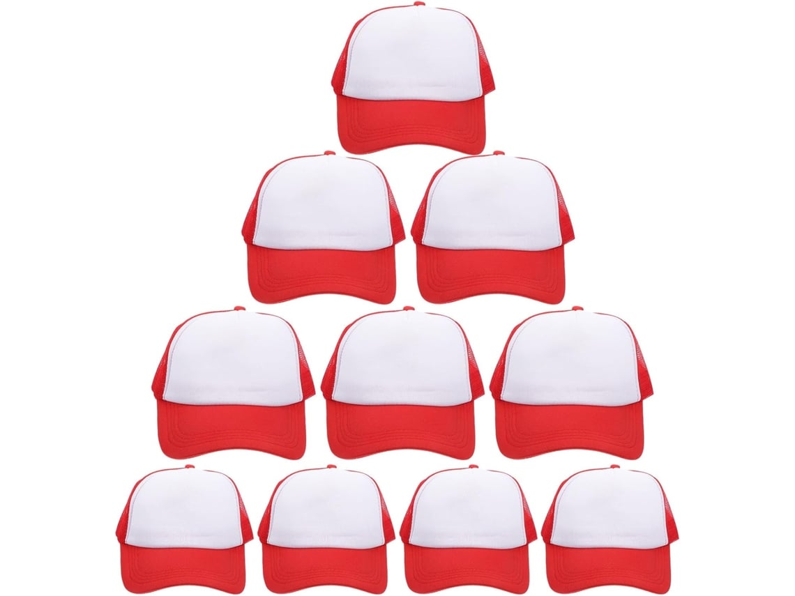 Paquete De 10 Gorras De Béisbol Unisex De Malla Roja En Poliéster Sublimado.