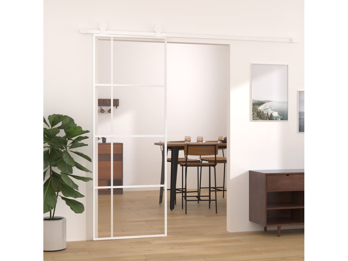 Puerta Corredera Esg Vidrio Y Aluminio Blanca 76x205 Cm
