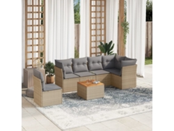 Conjunto de 7 sofás de jardín con cojines de mimbre beige de Dkd Home Decor