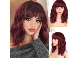 Peluca Bob Corta Rizos Con Flequillo Onda Pelo Sintético Resistente Al Calor De Longitud Hombro Natural Para Mujeres