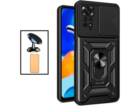Kit Cristal Templado CeramicGlass Full Cover + Carcasa Magnetic + Soporte Magnético de Coche para Xiaomi Redmi Note 11 Pro PHONECARE Negro