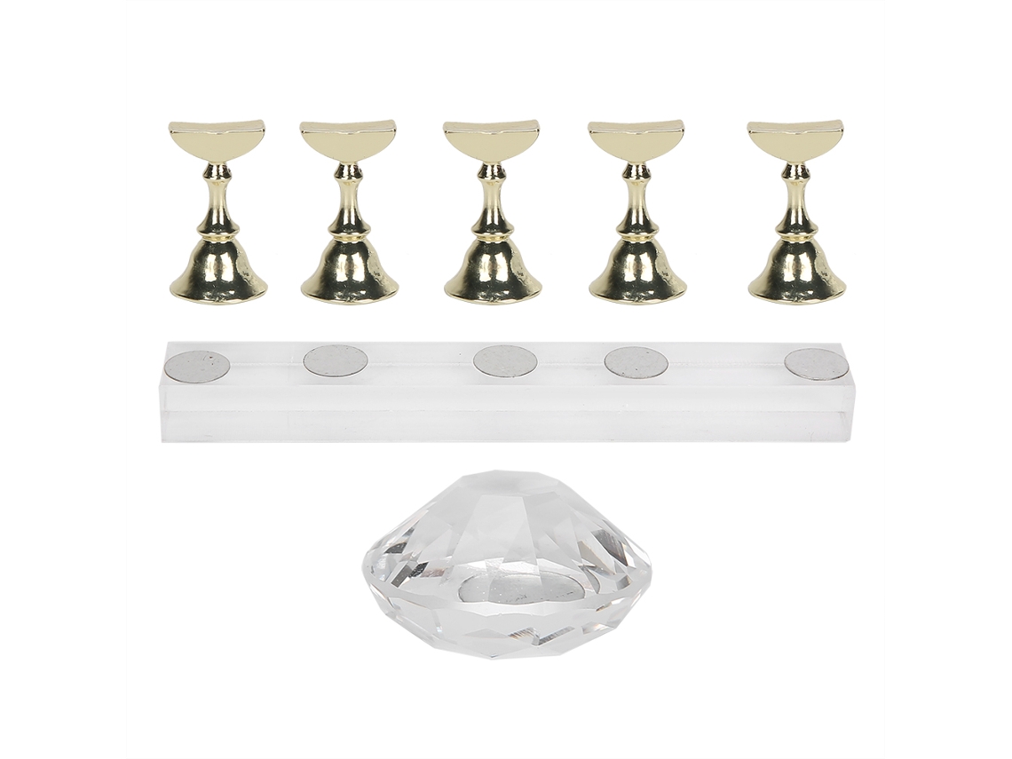 Soporte magnético para manicura y decoración de uñas con herramientas de práctica y exhibición.