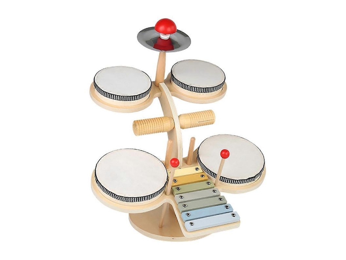 Batería Infantil 11 En 1 - Instrumentos Musicales De Madera - Juguetes Educativos Para Niños Y Bateristas