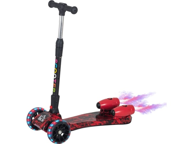 Homcom Patinete Para niños scooter plegable con altura ajustable de 4 niveles y luces nebulizador agua +3 años 62x27x6381 cm rojo infantil 371022rd 6381cm musica 5000